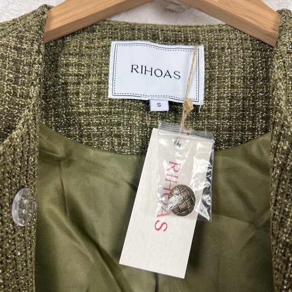 Rihoas The Vintage Solid Tweed Jacket double breasted green cropped coat NWT - Picture 6 of 8
